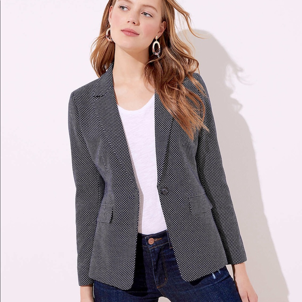 Loft dotted one button blazer navy white 16